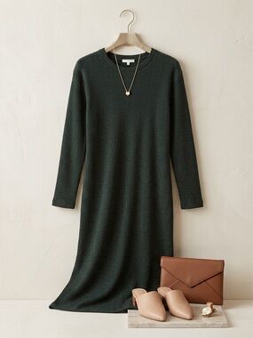 Zara Women Ribbed Knit Midi Textured Sweater Dress Gray S Minimalist